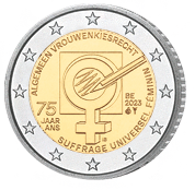 Zwei Euro Kursgedenkmünze Belgien 2023 bankfrisch, 75 Jahre Frauenwahlrecht