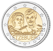 2 x 2 Euro Kursgedenkmünze Luxemburg 2021 in bankfrisch, 40. Hochzeitstag von Großherzog Henri