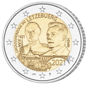 2 x 2 Euro Kursgedenkmünze Luxemburg 2021 in bankfrisch, 100. Geburtstag des Großherzogs Jean