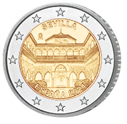 2 Euro Kursgedenkmünze Spanien 2024 bankfrisch, Kathedrale von Sevilla, Königlicher Alcázar & Archivo de Indias