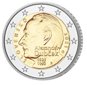 Zwei Euro Kursgedenkmünze Slowakei 2021 in bankfrisch, 100. Geburtstag von Alexander Dubcek